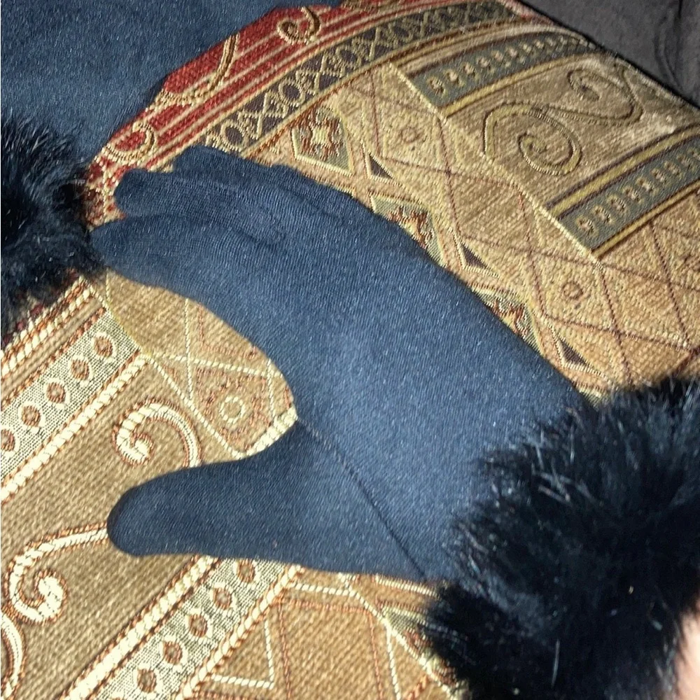 Black rabbit  Fur Trim Gloves black s-m